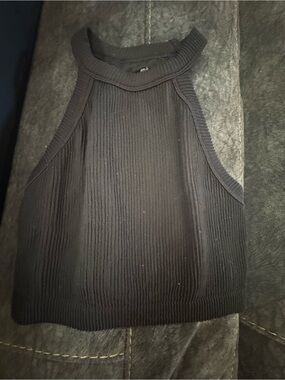Aerie Black Ribbed Halter Tank